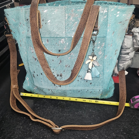 American Darling Handbags - American Darling Turquoise Tote Bag with Brown Leather Accents